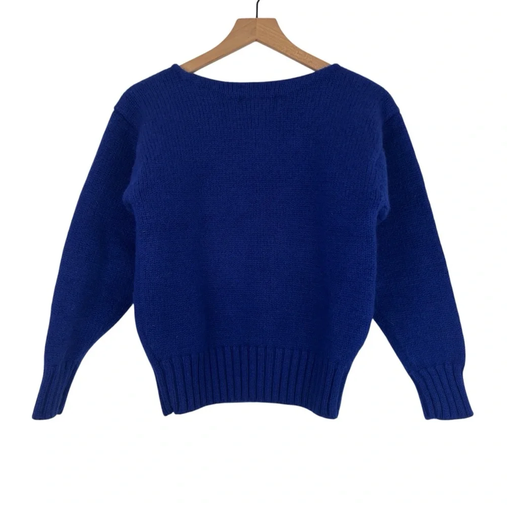 Vintage Ralph Lauren 100% Wool Knit Navy Blue Pullover Sweater Logo Crest - Picture 7 of 7